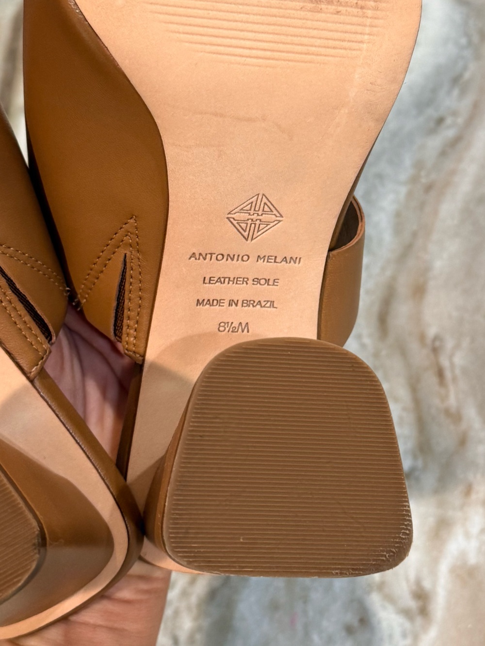Women’s ANTONIO MELANI Murray camel brown leather toe loop sandals- Size 8.5 - Picture 6 of 7